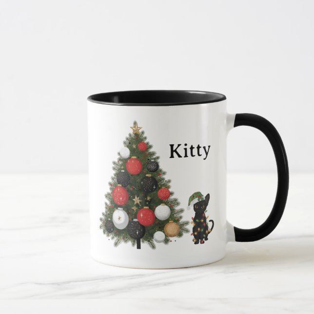 Mug à café personnalisé Chat et sapin de Noël (Droite)