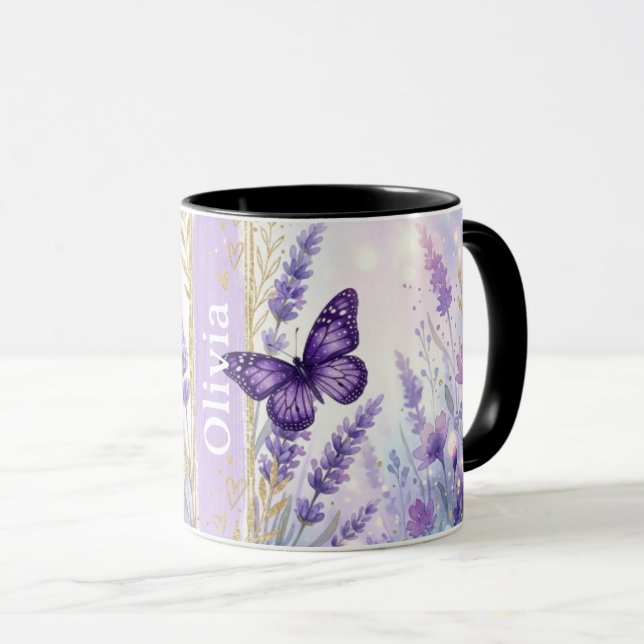 Mug à café personnalisé Papillon Lavande 330ml (Devant droit)