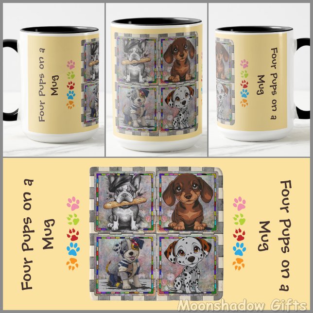MUG À CAFE - Quatre chiots sur un mug (Créateur téléchargé)