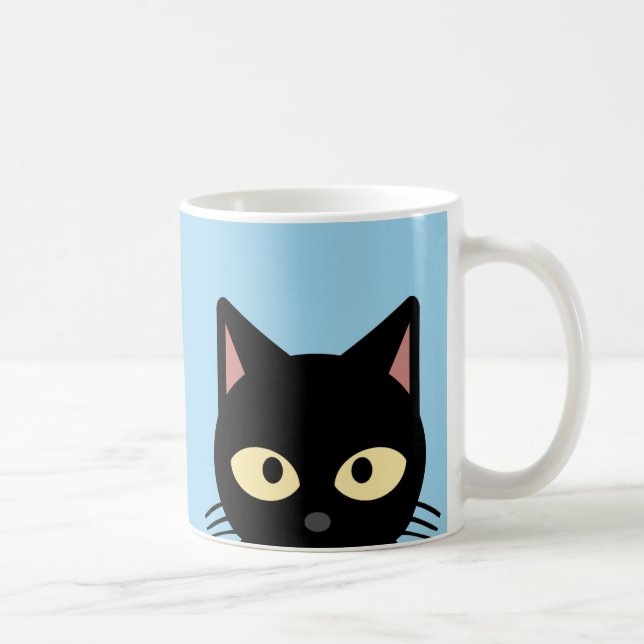 MUG À CAFE ROSE AVEC CHAT NOIR QUI REGARDE (Droite)