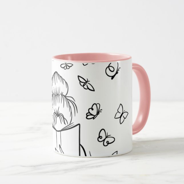 Mug à café rose Lovely Reader (Devant droit)