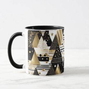 mug à café triangles abstraits or et noirs