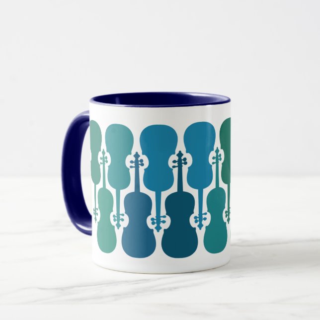 Mug à café violon bleu et vert (11 oz) (Devant gauche)