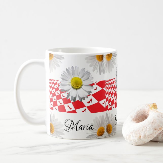 Mug à carreaux rouges et marguerite blanche (Avec donut)