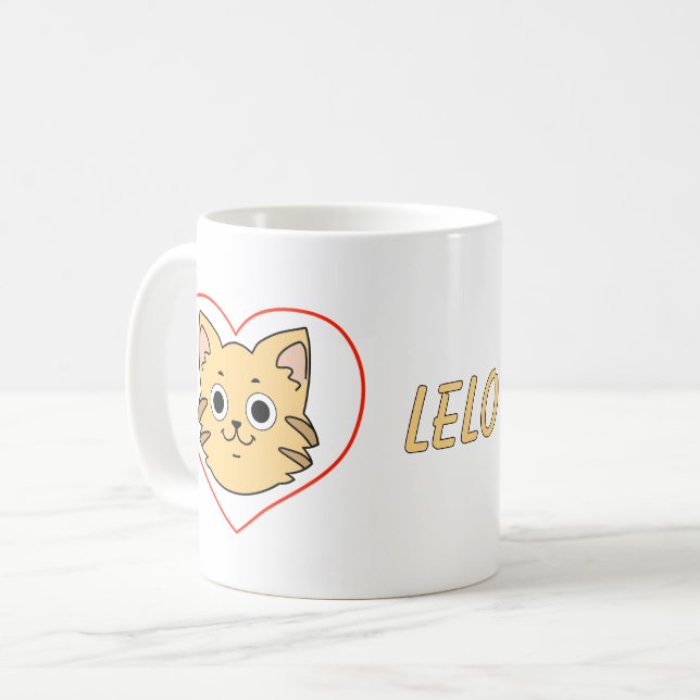 Mug à cœur avec chat roux mignon - Cadeau pour ama (Devant gauche)