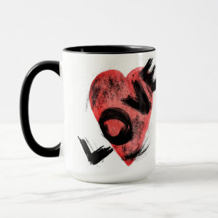 Mug à cœur rouge aquarelle abstraite avec pinceau 