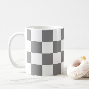 Mug à damiers carré gris et blanc rétro géométrique