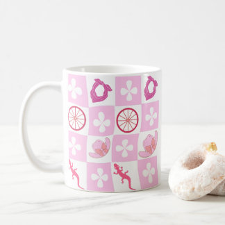 Mug À damiers de poule rose personnalisée avec fleurs
