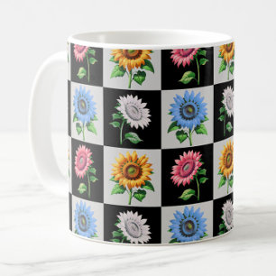 Mug à damiers Flore de tournesol multicolore