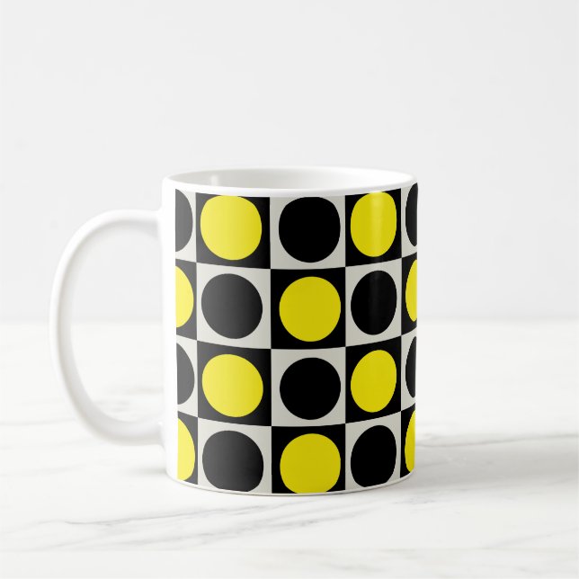 Mug à damiers Jaune Points Noirs Design Motif (Gauche)