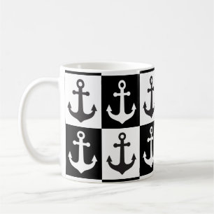 Mug à damiers Motif d'Ancre de navire - Noir et Blanc