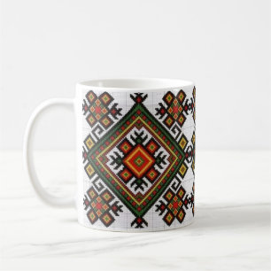 Mug à damiers Motif de broderie en vert et rouge