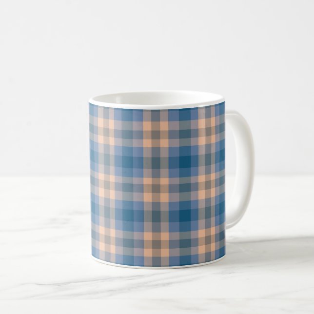 Mug à damiers Plaid Beige Bleu Gris Et Pêche (Devant droit)