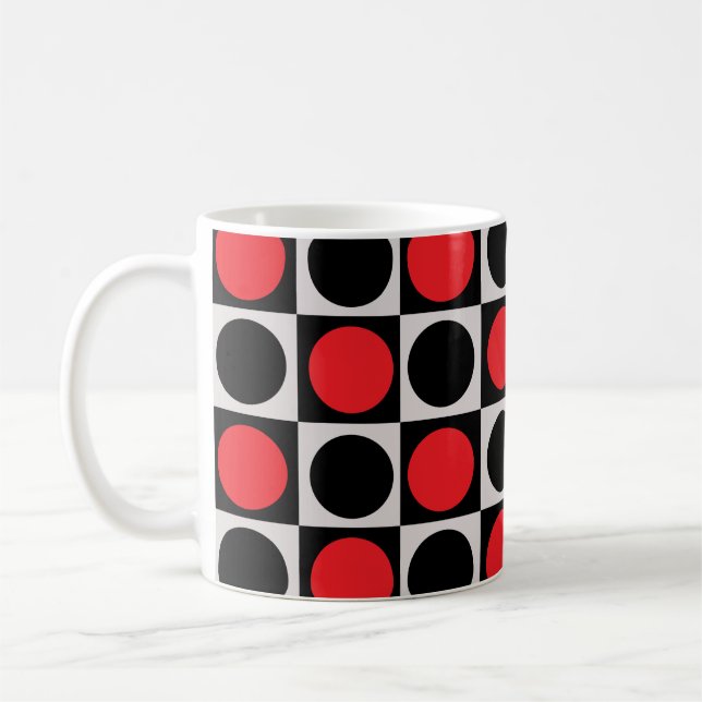 Mug à damiers Pois géométriques du cercle rouge rouge (Gauche)
