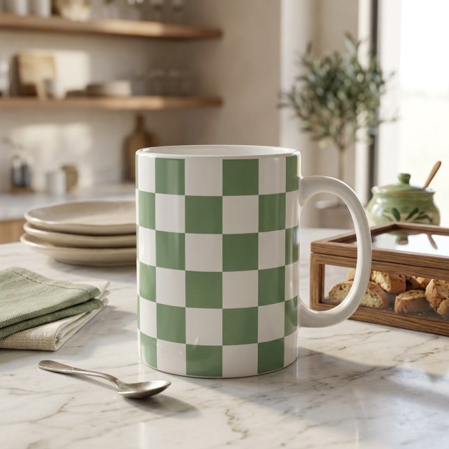 Mug à damiers Sage vert et blanc (Créateur téléchargé)