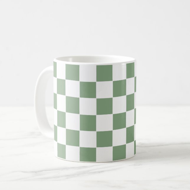 Mug à damiers Sage vert et blanc (Devant gauche)
