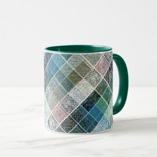 Mug à damiers, tartan, plaid, classique, bleu, blanc