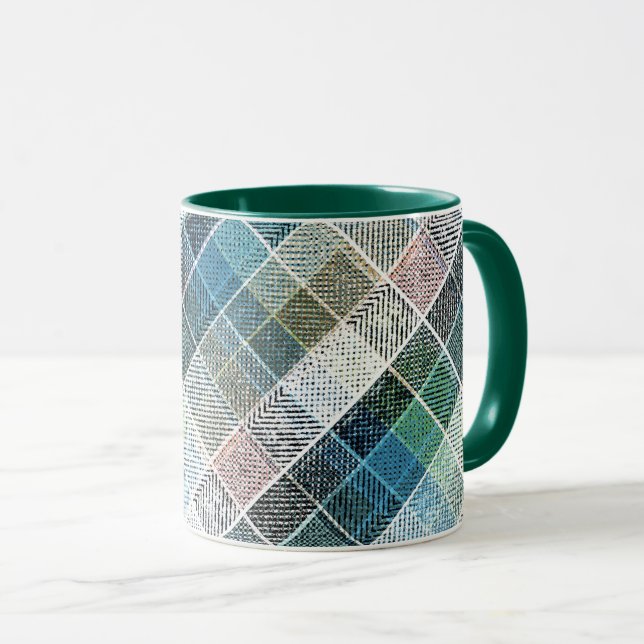 Mug à damiers, tartan, plaid, classique, bleu, blanc (Devant droit)