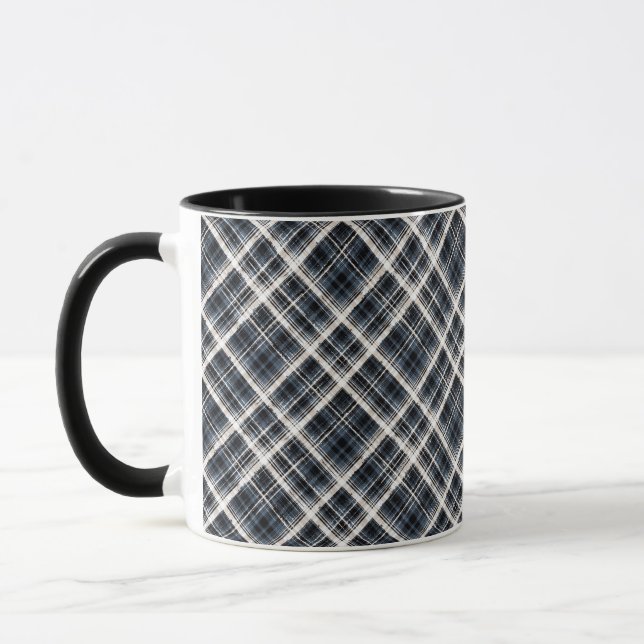 Mug à damiers tartan plaid classique noir blanc textur (Gauche)