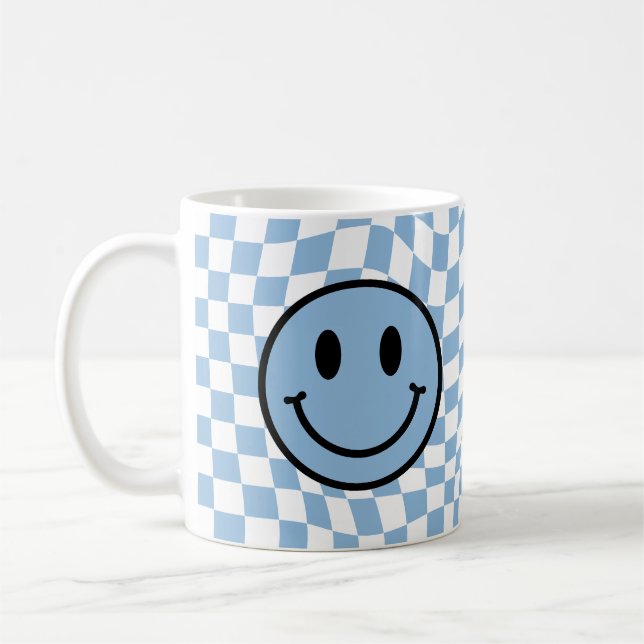 Mug à damiers Verre bleu Preppy Smile (Gauche)