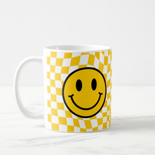 Mug à damiers Wavy Yellow Preppy Smile (Gauche)
