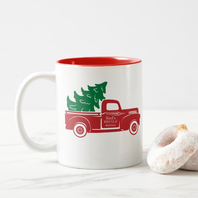 Mug à deux tonalités de Noël de canard rouge (Avec donut)