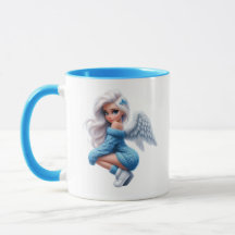 Mug à deux tons ange bleu mignon fille personnalis