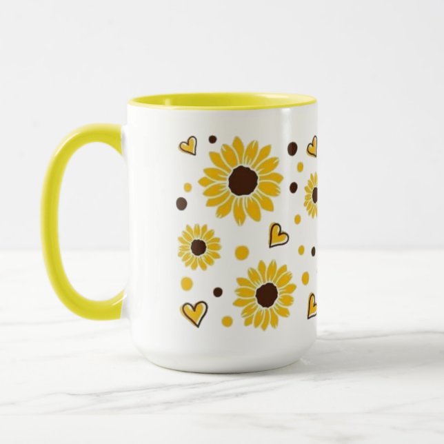 Mug à deux tons avec cœurs de tournesol jaune mign (Gauche)