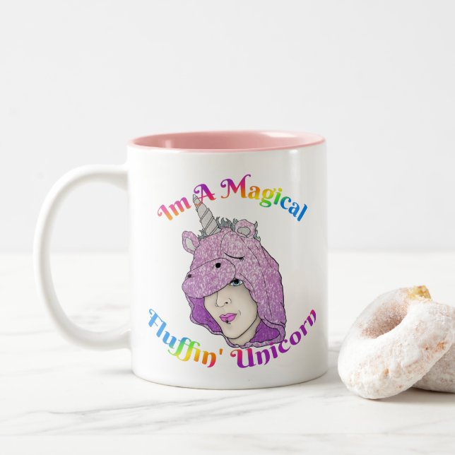 Mug à deux tons de licorne magique de fluffin (Avec donut)