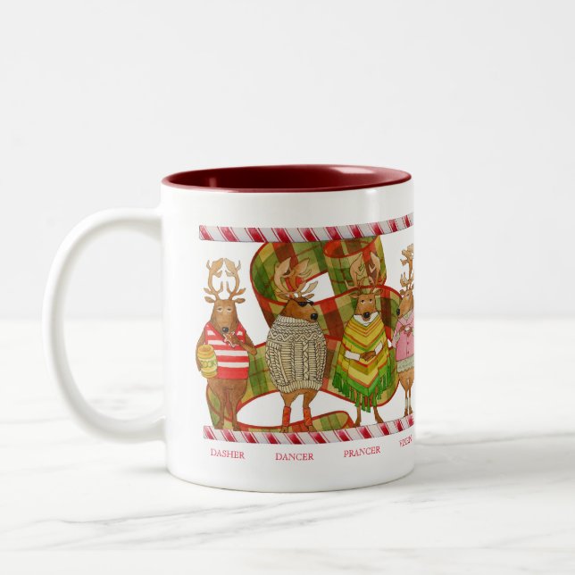 Mug à deux tons de NOËL REINDEER Maroon (Gauche)
