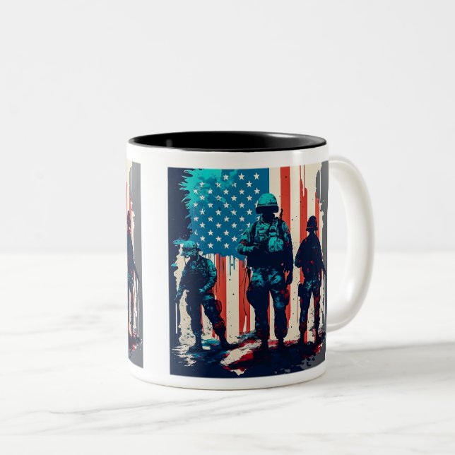 Mug à deux tons de soldats américains, 11 oz (Devant droit)