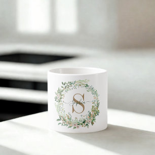 Mug à expresso avec monogramme botanique élégant e