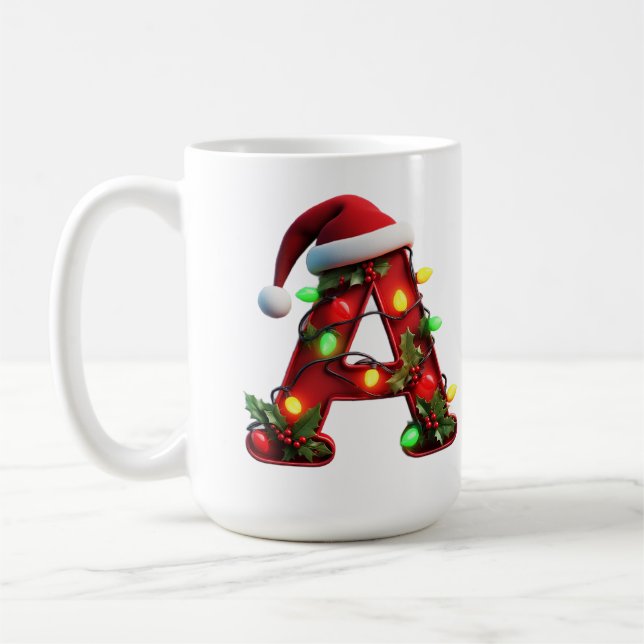 Mug A festif décoré Noël lettre rouge A (Gauche)