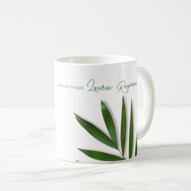 Mug à Feuilles de palme vert tropicale avec nom (Devant droit)