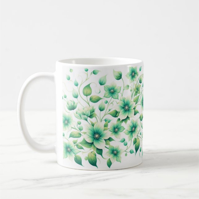 Mug à fleurs vertes/Design floral vert élégant (Gauche)