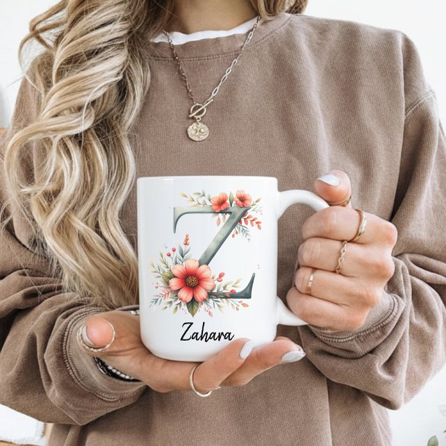 Mug à initiale florale personnalisée, cadeau pour  (personalized mug women, custom coffee mug her, birth month mug, monogram gift mug for women & moms,)
