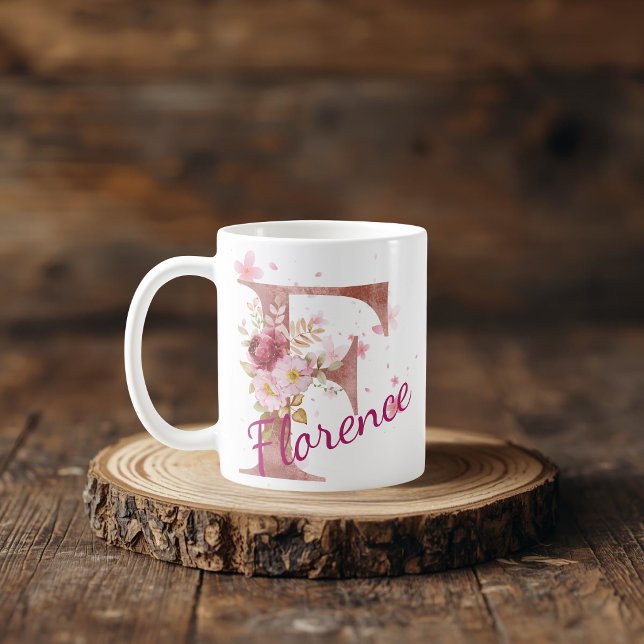 Mug à initiale florale personnalisée – Lettre F (Créateur téléchargé)