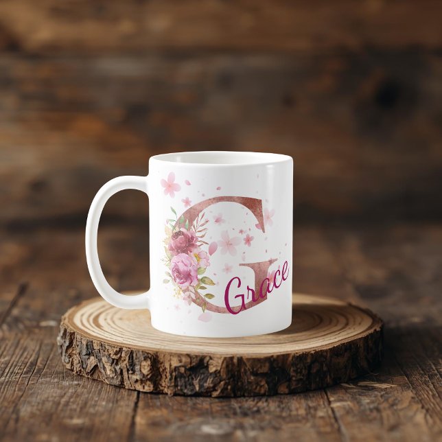 Mug à initiale florale personnalisée – Lettre G (Créateur téléchargé)