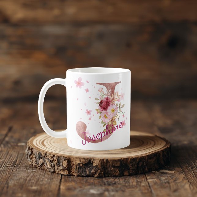 Mug à initiale florale personnalisée – Lettre J (Créateur téléchargé)