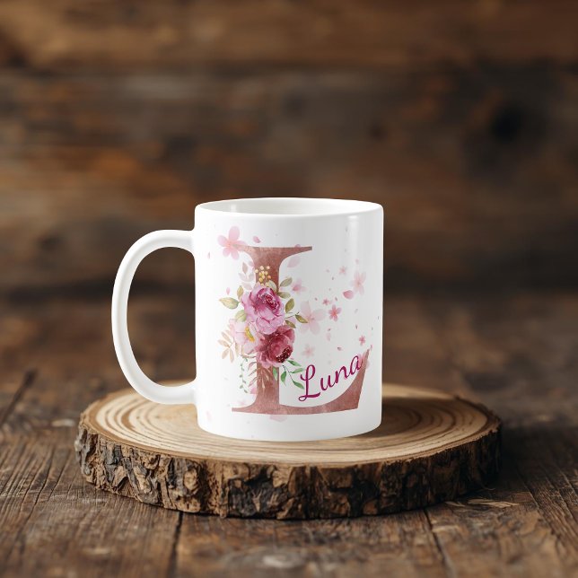 Mug à initiale florale personnalisée – Lettre L (Créateur téléchargé)