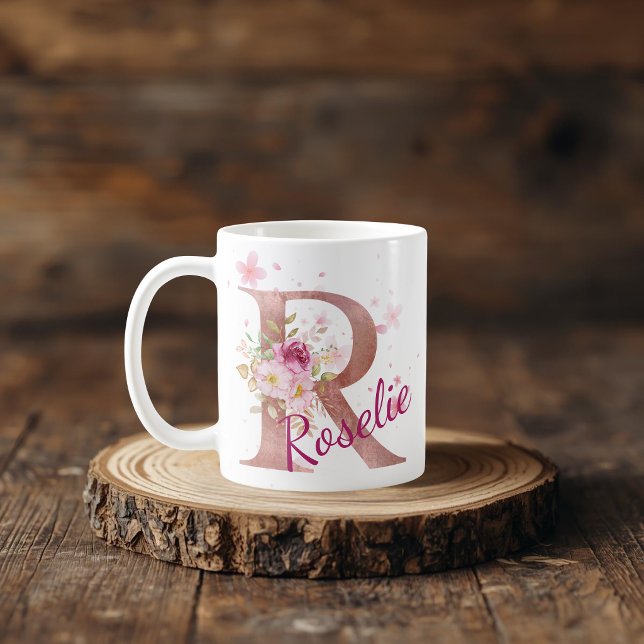Mug à initiale florale personnalisée – Lettre R (Créateur téléchargé)