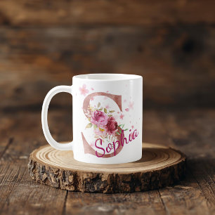 Mug à initiale florale personnalisée – Lettre S
