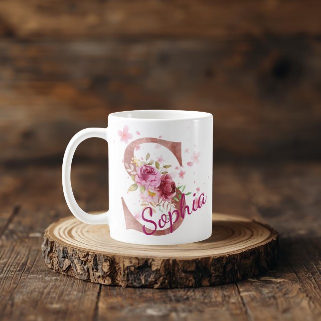 Mug à initiale florale personnalisée – Lettre S (Créateur téléchargé)