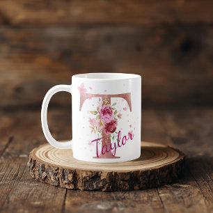 Mug à initiale florale personnalisée – Lettre T