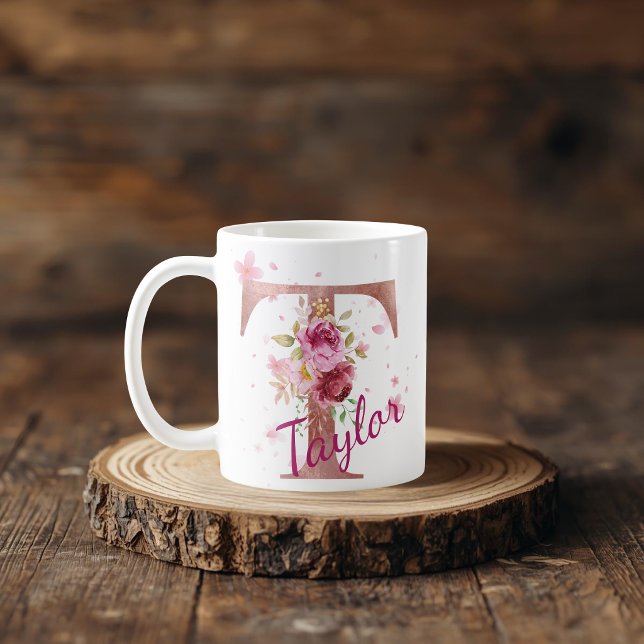 Mug à initiale florale personnalisée – Lettre T (Créateur téléchargé)