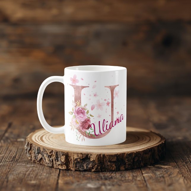 Mug à initiale florale personnalisée – Lettre U (Créateur téléchargé)