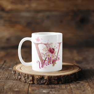 Mug à initiale florale personnalisée – Lettre W