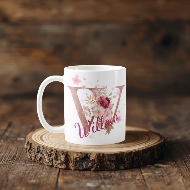 Mug à initiale florale personnalisée – Lettre W (Créateur téléchargé)