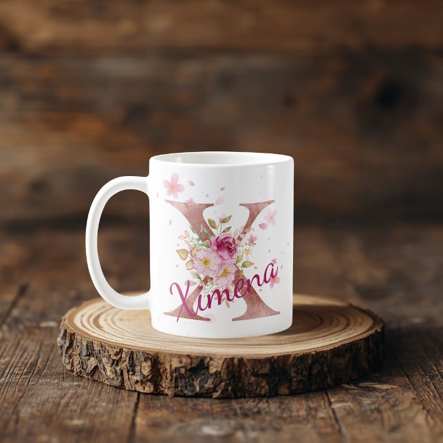 Mug à initiale florale personnalisée – Lettre X (Créateur téléchargé)