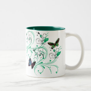 Mug à la vigne et de beaux papillons verts